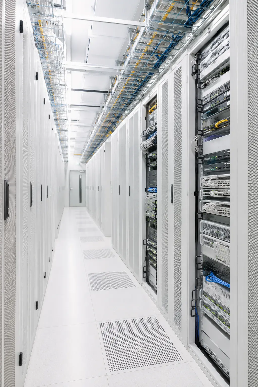 Allée lumineuse d’un datacenter